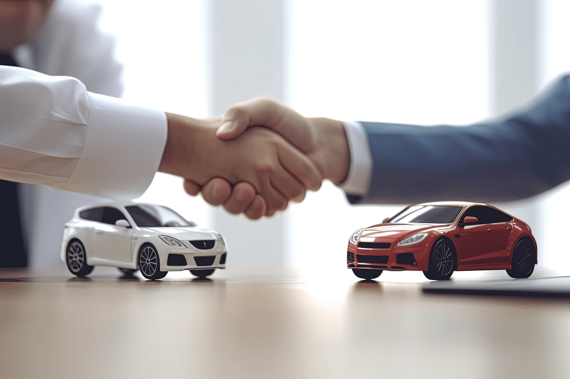 Handshake agreeing car sale