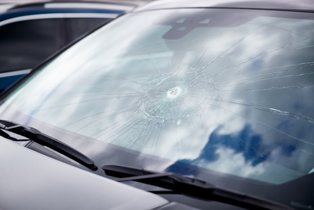 Close up of car windscreen with a crack